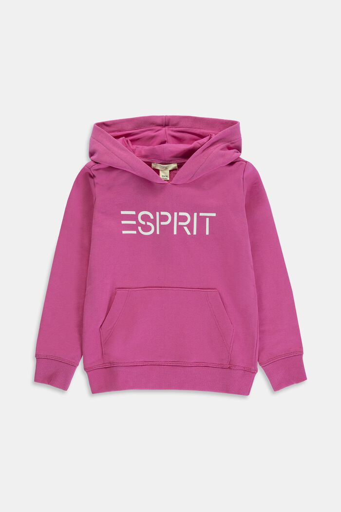 Hoodie with logo print, 100% cotton, PINK, overview