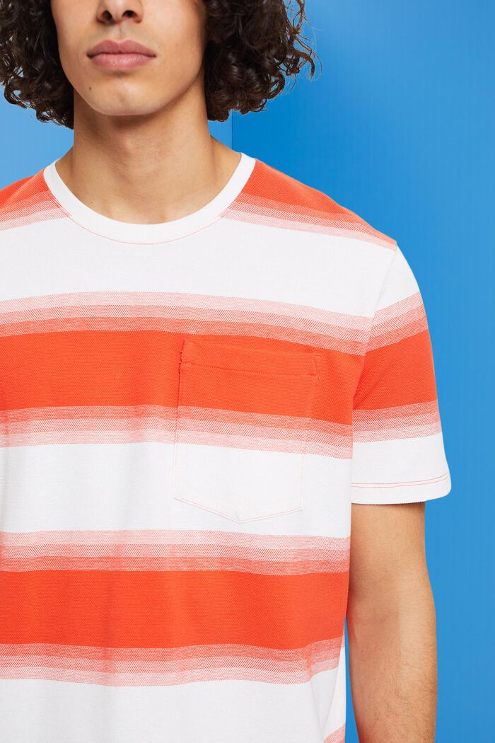 Pique cotton striped T-shirt, ORANGE RED, detail image number 2