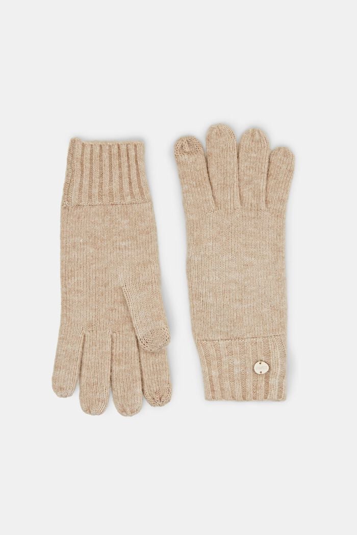 Rib-Knit Gloves, BEIGE, detail image number 0