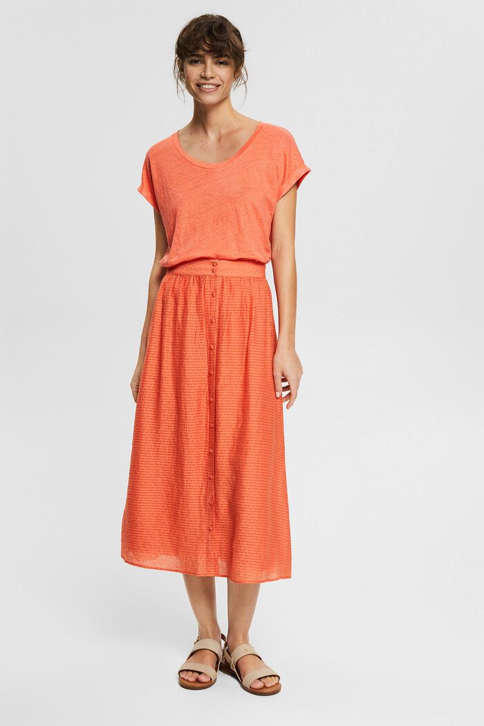 Midi skirt with button placket, LENZING™ ECOVERO™, CORAL ORANGE, detail image number 5