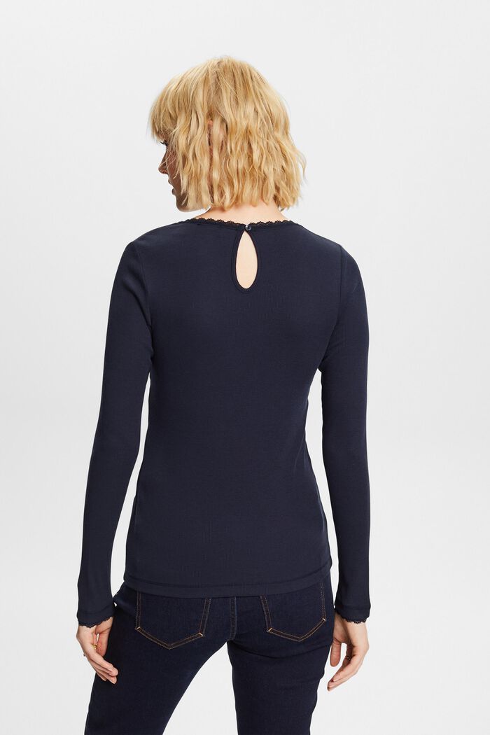 Ribbed long sleeve top, organic cotton, NAVY, detail image number 3
