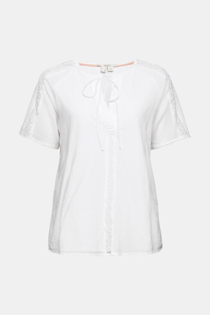 Blouse with lace, WHITE, overview