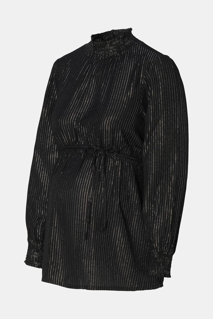 Glitter stripes blouse with stand-up collar, BLACK INK, detail image number 4