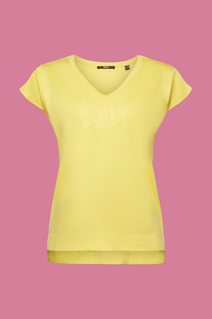 Tone-in-tone print t-shirt, 100% cotton, DUSTY YELLOW, detail image number 7