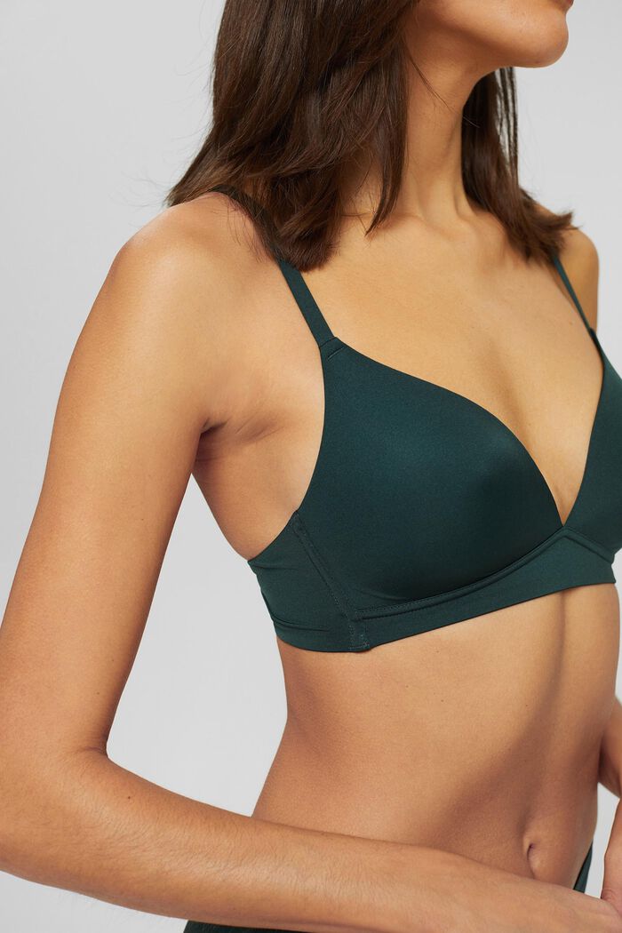 Padded bra made of recycled microfibre material, DARK TEAL GREEN, overview