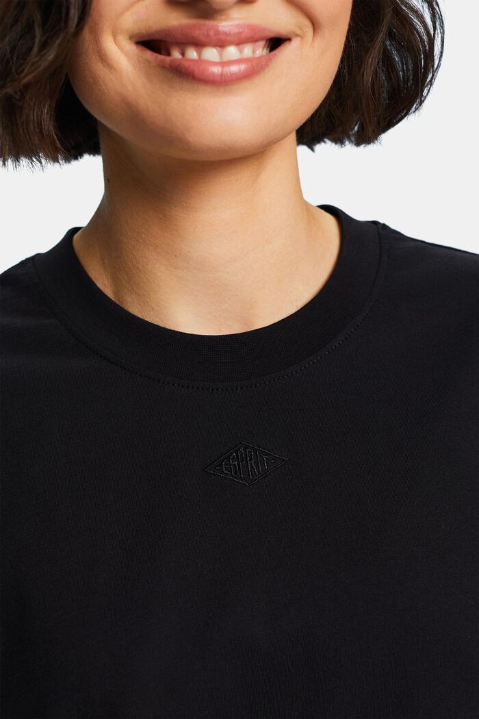 Pima Cotton Embroidered Logo T-Shirt, BLACK, detail image number 2