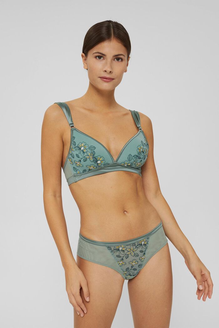 Soft mesh bra with embroidery, LEAF GREEN, detail image number 0