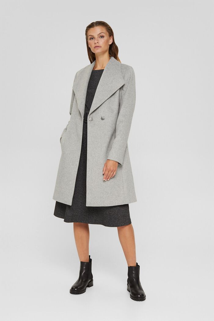 Wool blend: coat with a large collar, LIGHT GREY, detail image number 1