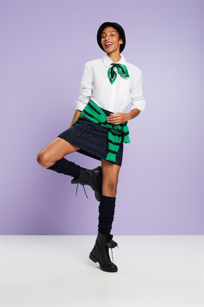 Lamé Knit Mini Skirt, NAVY, detail image number 1
