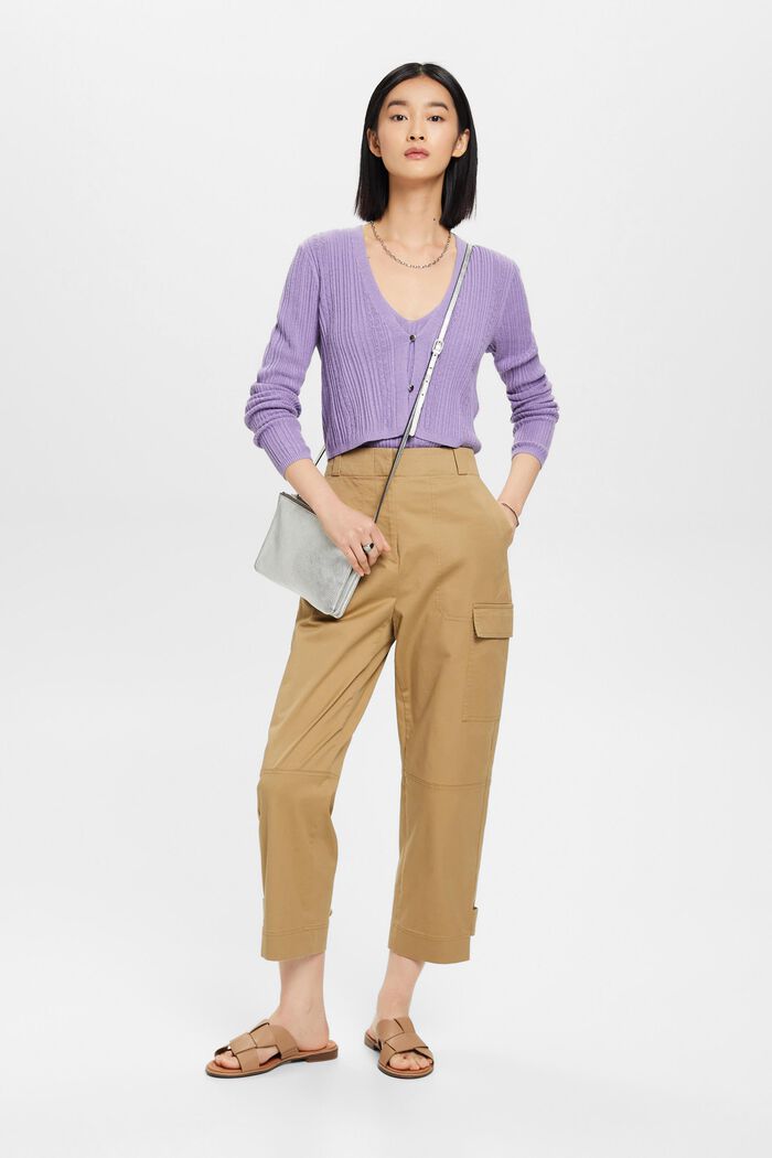 Cropped cardigan with ribbed pattern, LAVENDER, detail image number 1