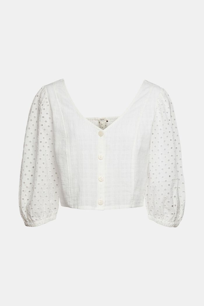 Cropped top with broderie anglaise, OFF WHITE, overview