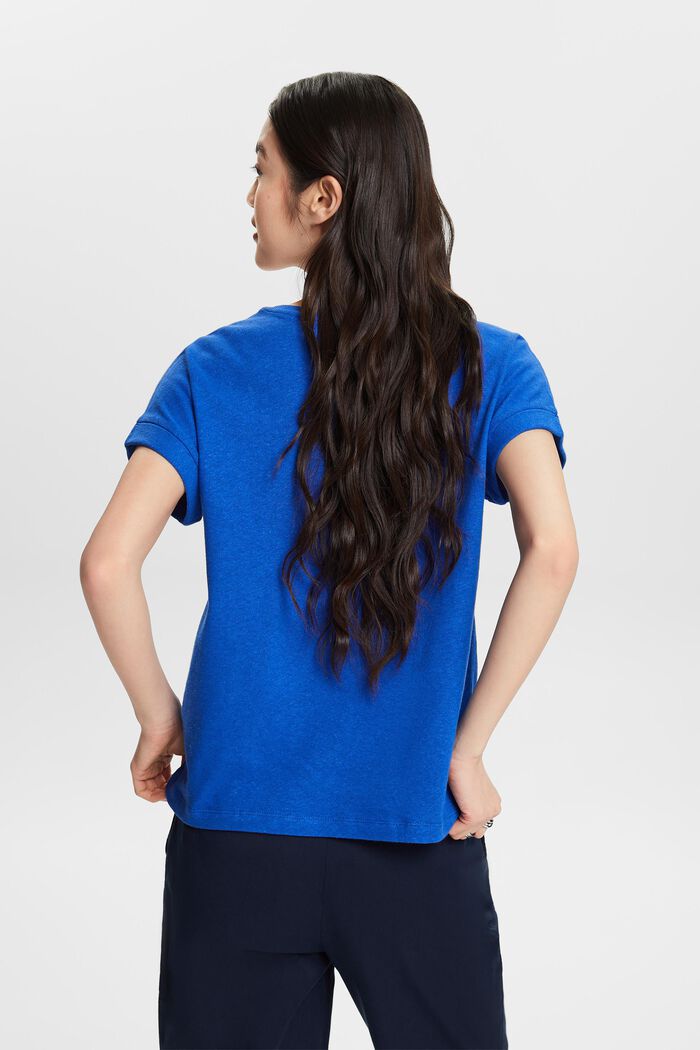 Cotton-Linen V-Neck T-Shirt, BRIGHT BLUE, detail image number 2