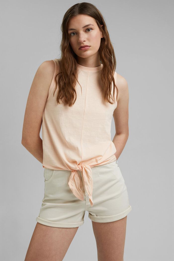 Sleeveless top with knots, organic cotton, NUDE, detail image number 0