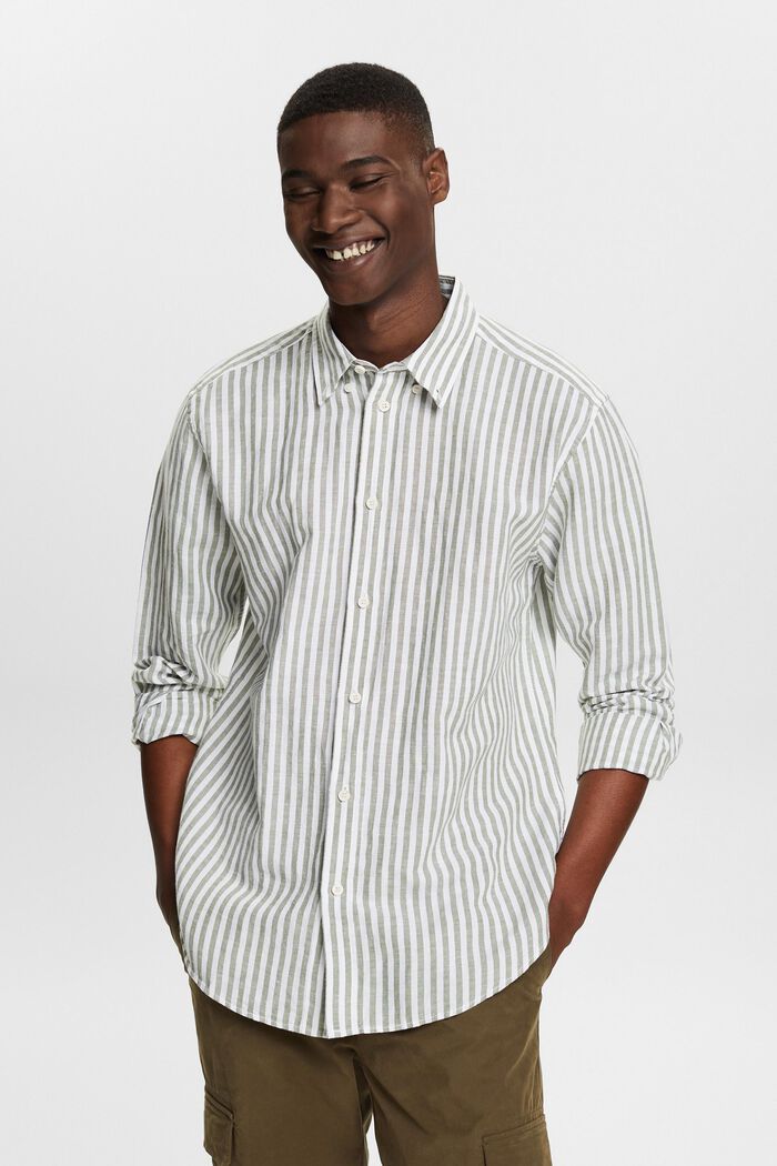Striped Cotton Poplin Shirt, LIGHT KHAKI, detail image number 0