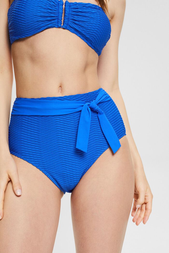 High-waisted bikini bottoms with textured stripes , BRIGHT BLUE, detail image number 1