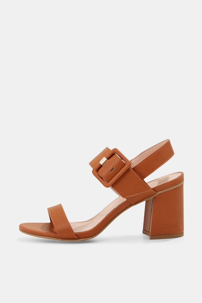 Sandals with a faux leather buckle, CARAMEL, detail image number 0