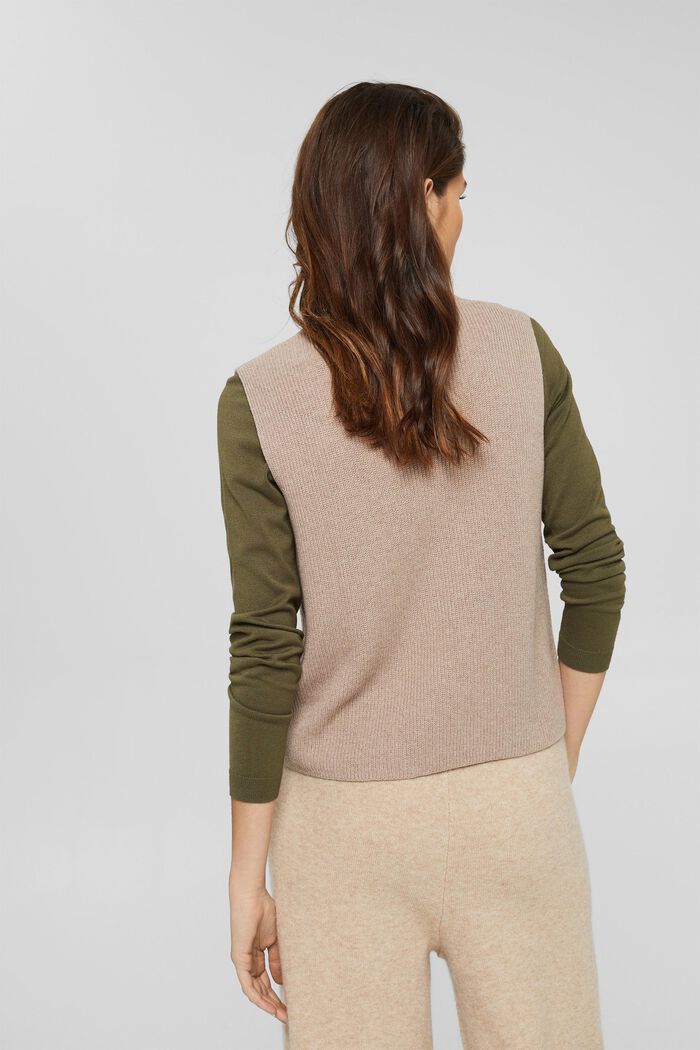 Rib knit sleeveless jumper in fabric blend containing cashmere, LIGHT TAUPE, detail image number 3