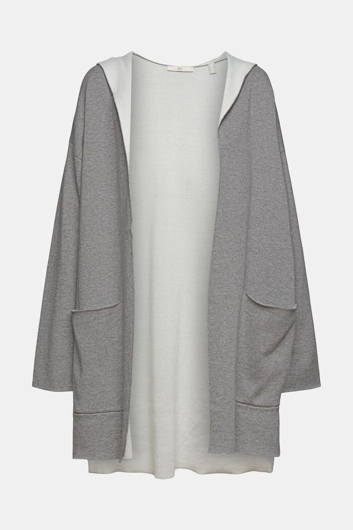 Open-fronted hooded cardigan, MEDIUM GREY, overview