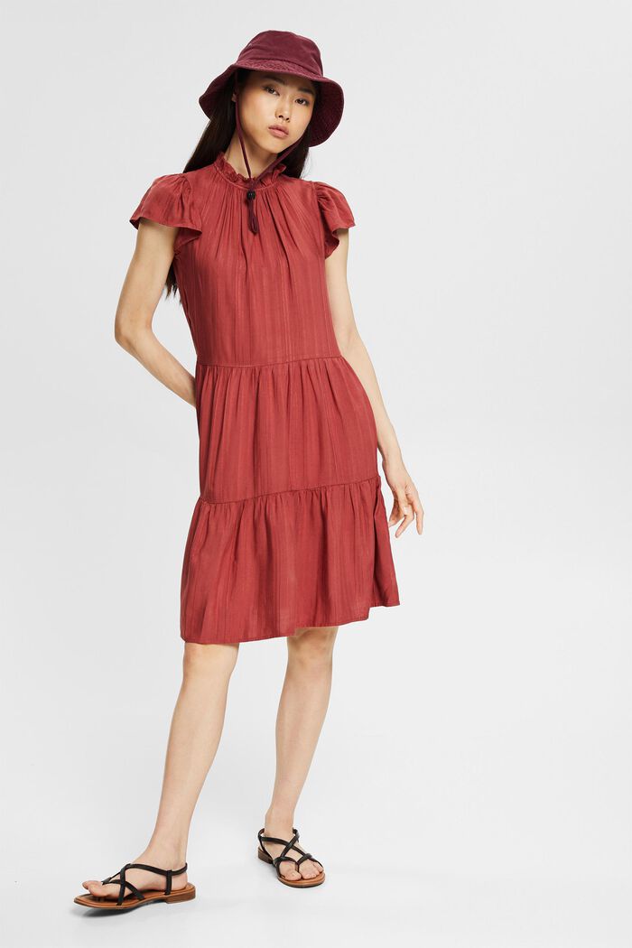 Dress with a frilled collar, LENZING™ ECOVERO™, TERRACOTTA, detail image number 1