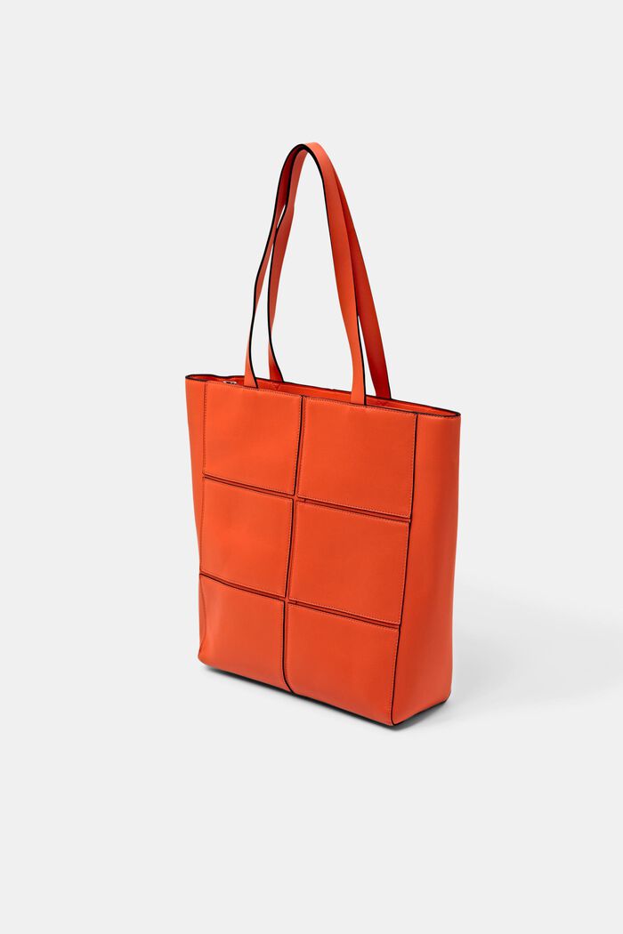 Faux Leather Tote Bag, BRIGHT ORANGE, detail image number 2