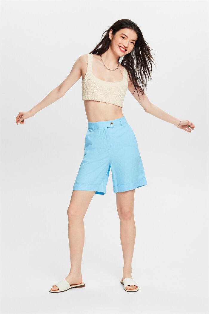 Linen Cuffed Shorts, LIGHT TURQUOISE, detail image number 1