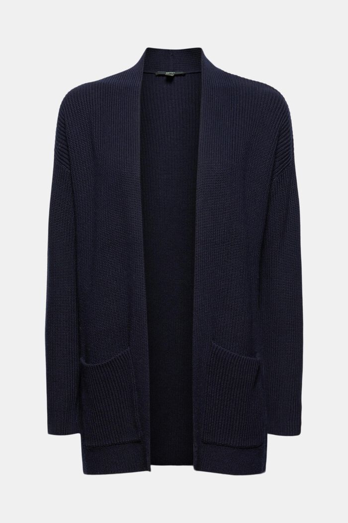 Open-fronted cardigan with wool and cashmere, NAVY, overview