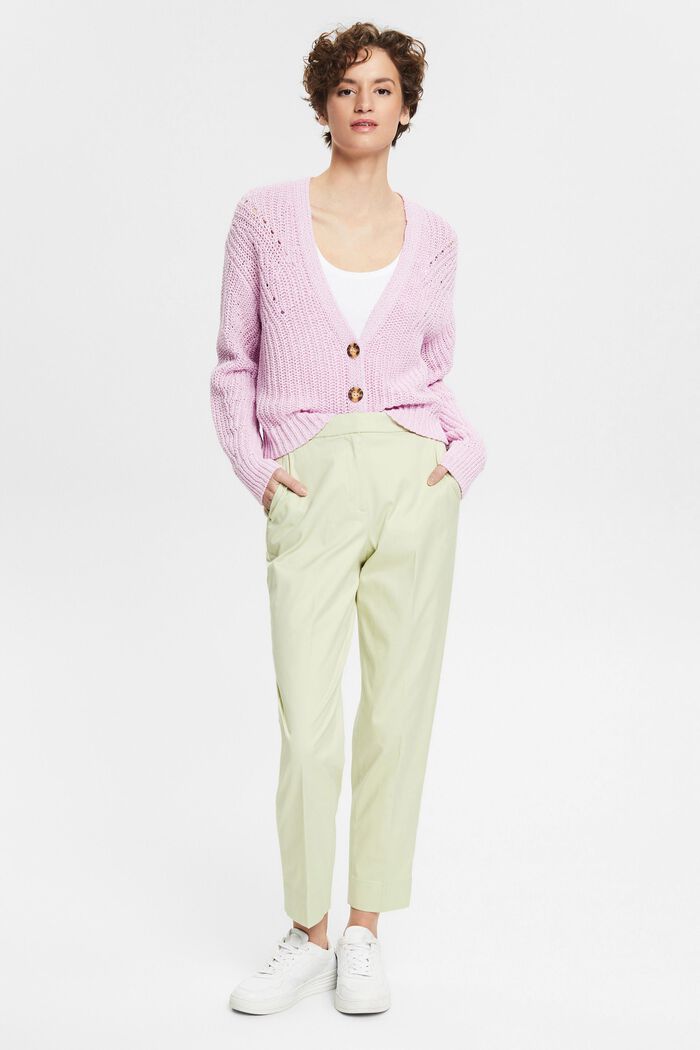 Chinos with pressed pleats, PASTEL GREEN, overview