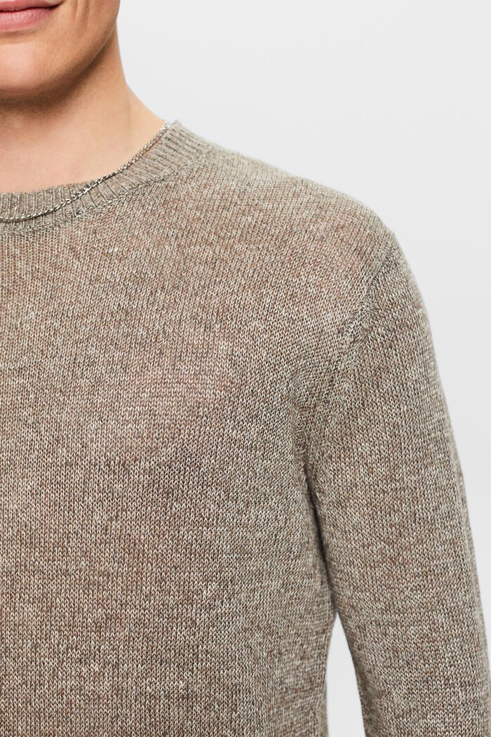 Linen Crewneck Sweater, LIGHT BROWN, detail image number 3