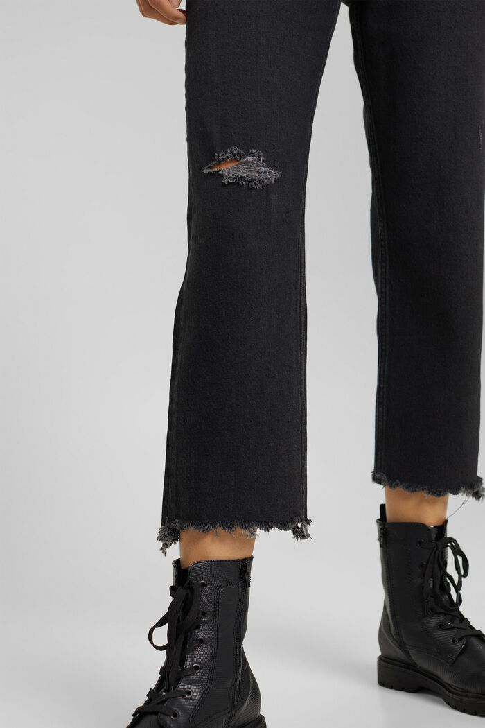 Cropped distressed jeans, organic cotton, BLACK DARK WASHED, detail image number 5