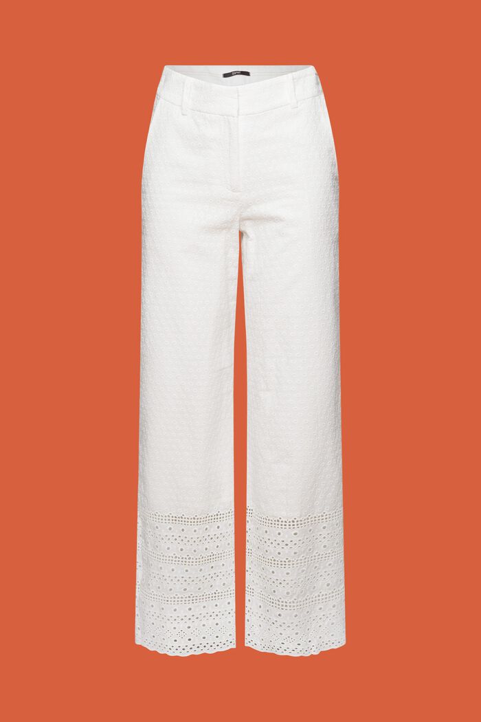 Embroidered trousers, 100% cotton, WHITE, detail image number 7