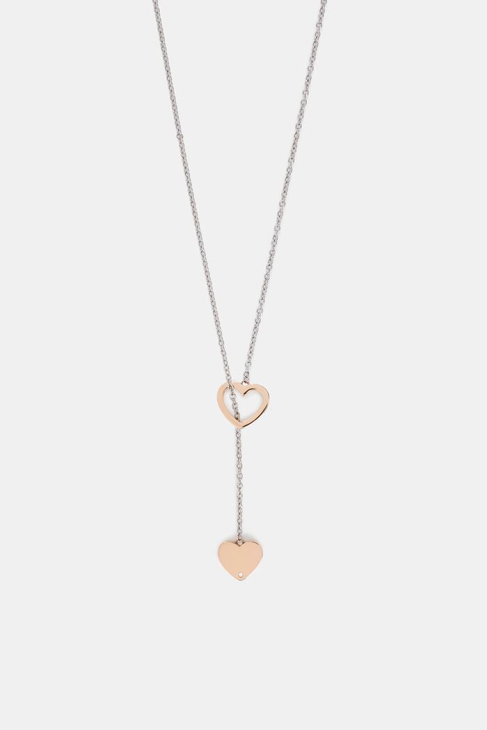 Stainless steel pendant necklace with heart charms, ROSEGOLD, overview