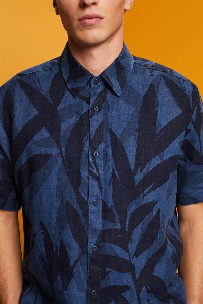 Patterned short sleeve shirt, 100% cotton, NAVY, detail image number 2