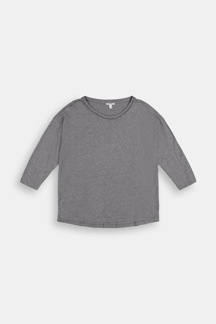 CURVY long sleeve top with glitter, in an organic cotton blend, GUNMETAL, overview
