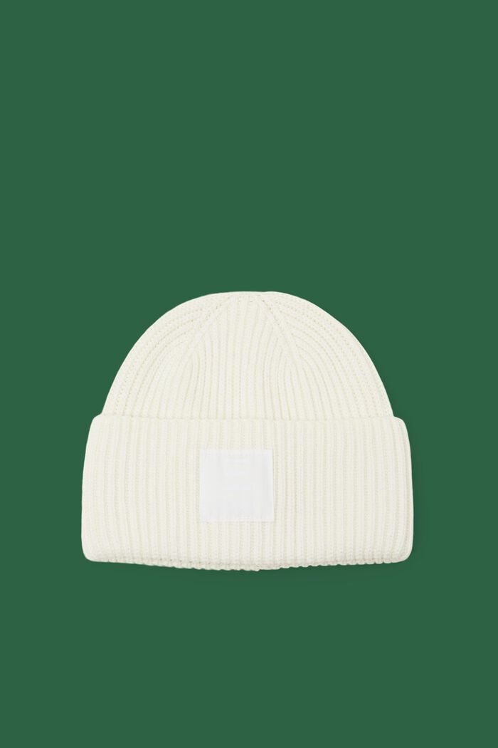 Rib-Knit Cotton Beanie, OFF WHITE, detail image number 0