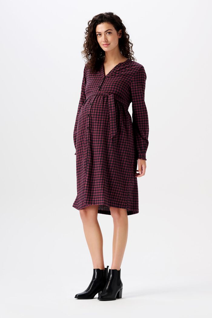 MATERNITY Checked Flannel Nursing Dress, PLUM RED, detail image number 1