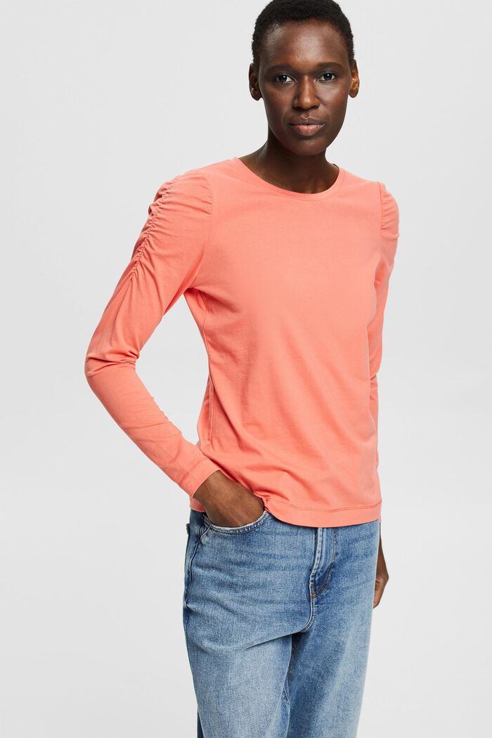 Organic cotton long sleeve top, CORAL, detail image number 0