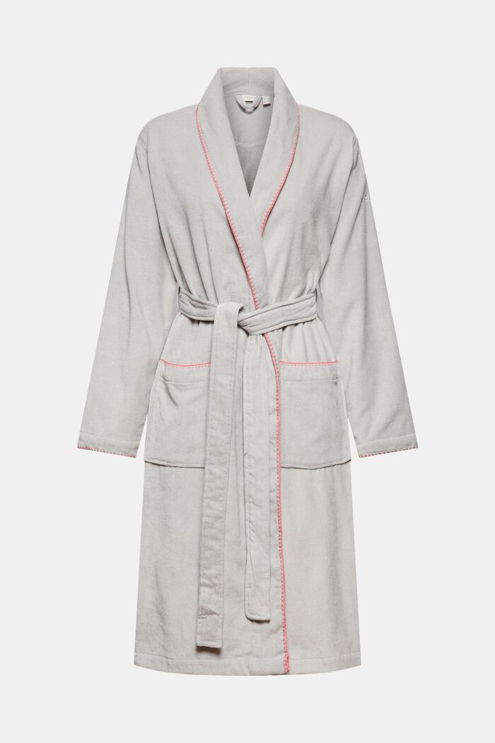Velour bathrobe with embroidered edges, STONE, detail image number 4