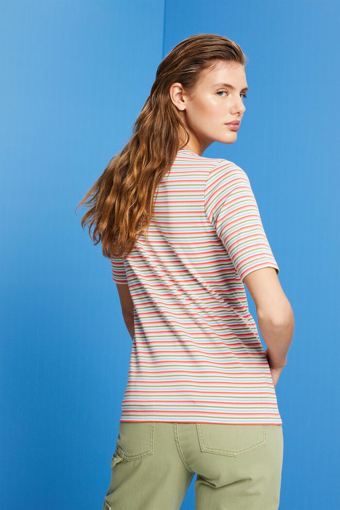 Striped Cotton Jersey T-Shirt, CORAL ORANGE, detail image number 3