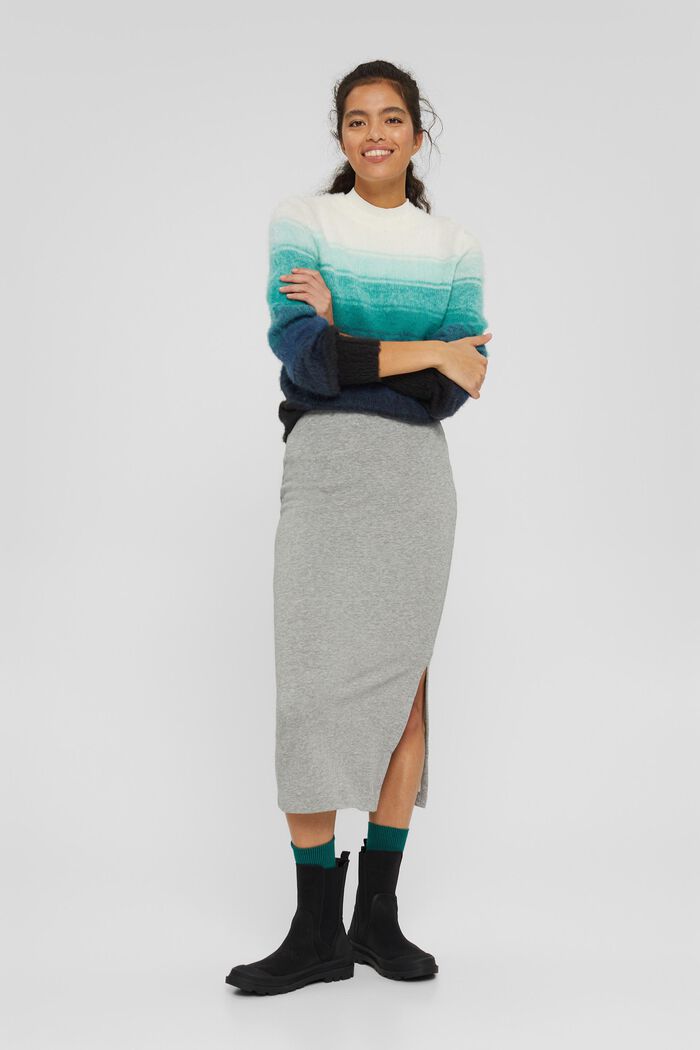 Organic cotton blend sweatshirt midi skirt, MEDIUM GREY, overview