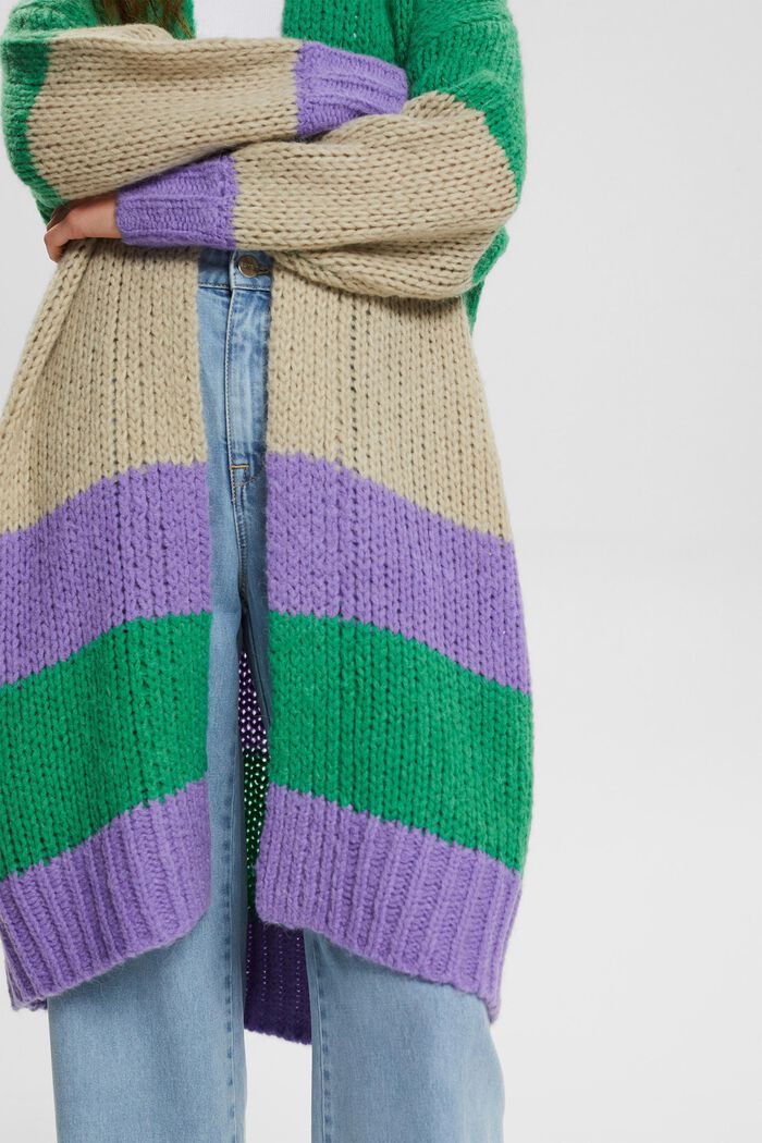 Alpaca blend: striped knit jacket, GREEN, detail image number 2