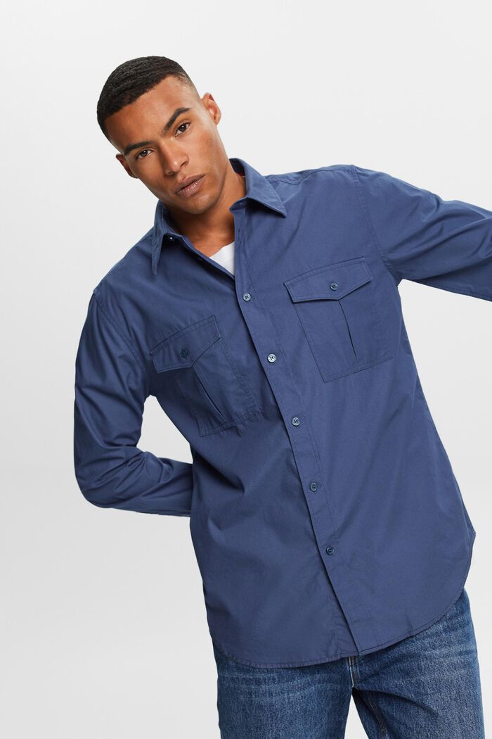 Cotton Utility Shirt, GREY BLUE, detail image number 0