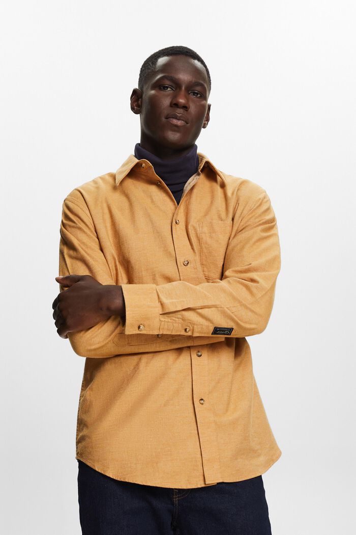 Mottled shirt, 100% cotton, CAMEL, detail image number 0