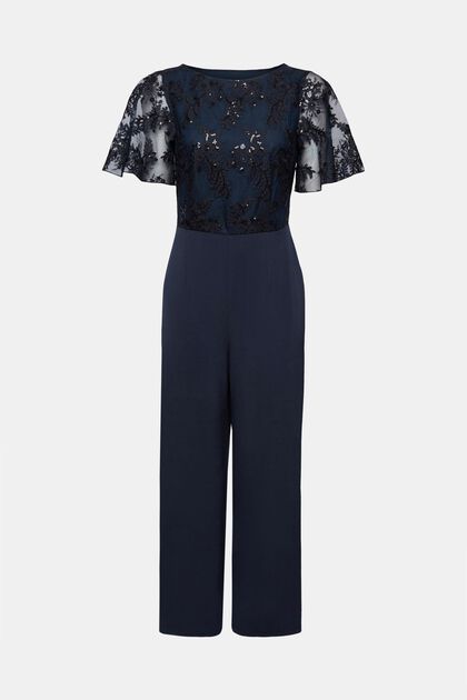 Jersey jumpsuit with floral embroidered top
