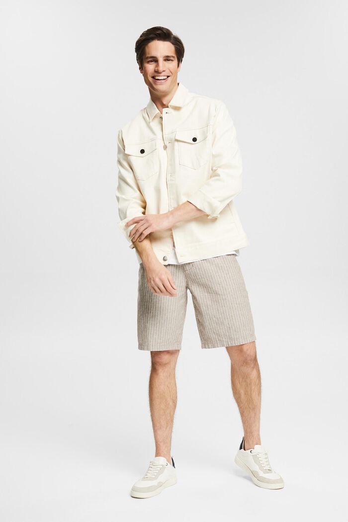 Linen blend: pinstripe shorts, BEIGE, overview