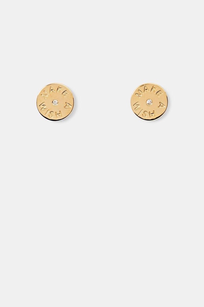 With a diamond: Sterling silver stud earrings, GOLD, detail image number 0