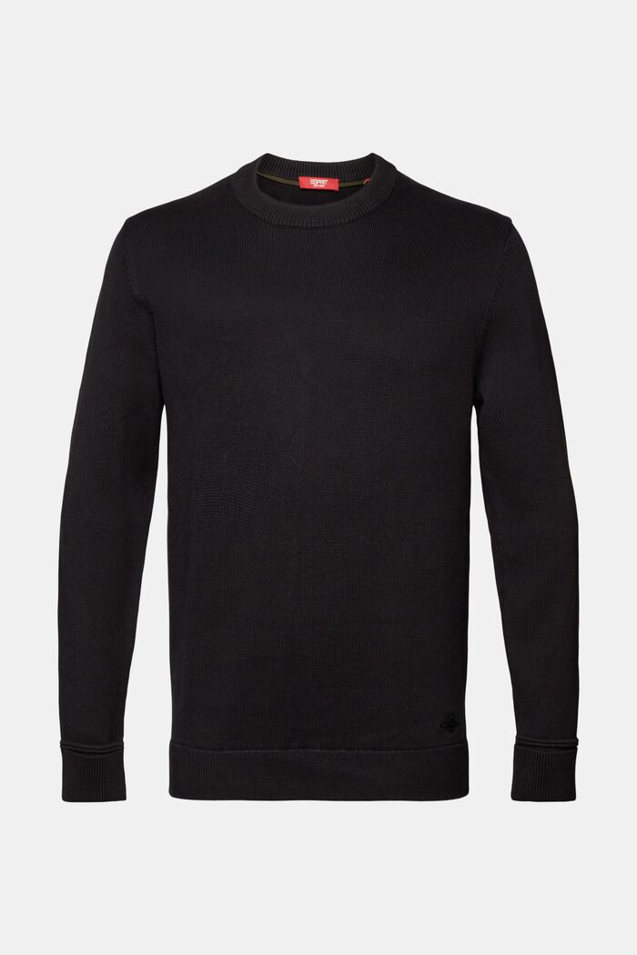 Cotton Crewneck Sweater, BLACK, detail image number 6
