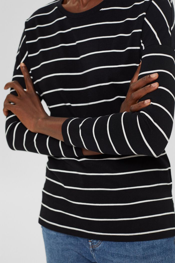 Striped long sleeve top in cotton, BLACK, detail image number 0