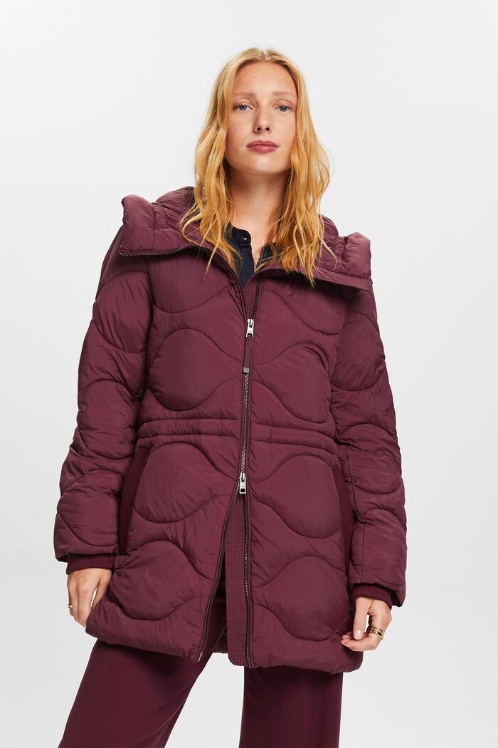 Hooded Quilted Jacket, AUBERGINE, detail image number 0