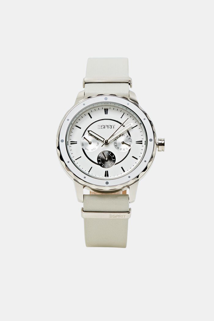Multi-function watch with leather strap, SILVER, detail image number 0