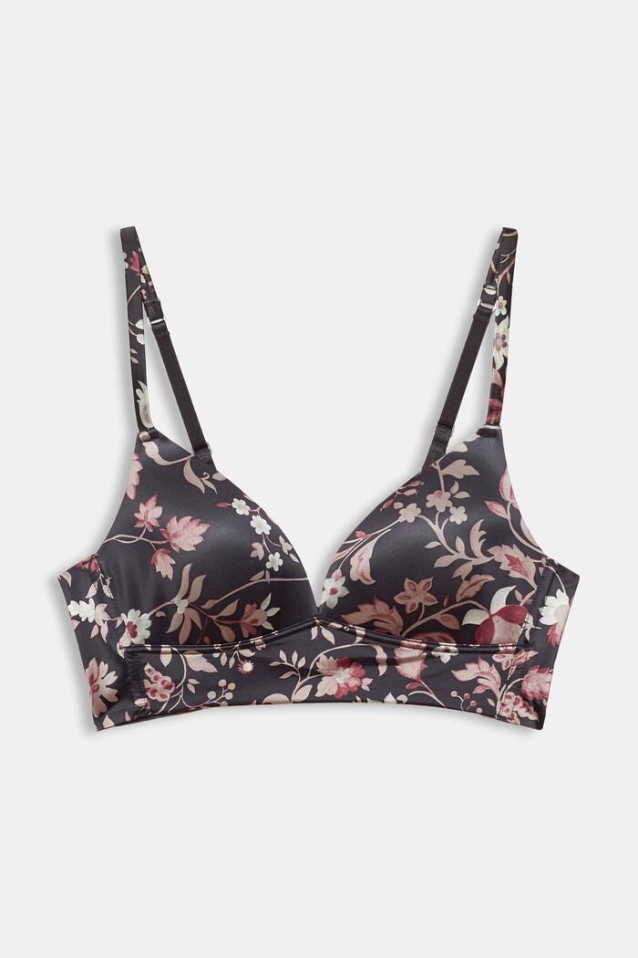 Padded soft bra with print, BLACK, overview